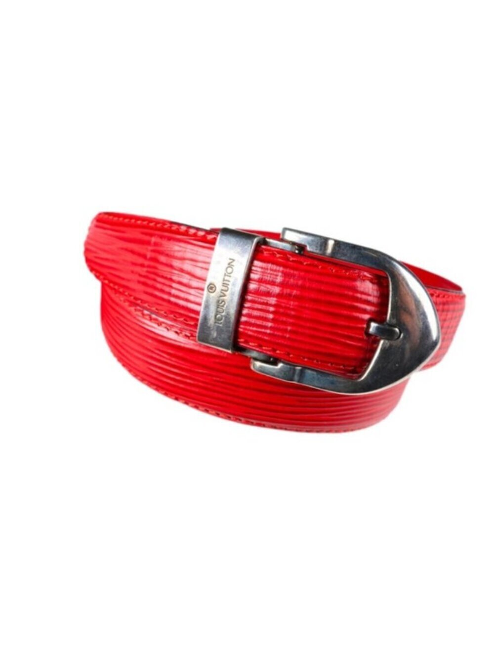 Louis Vuitton Epi Leather Ceinture Belt 85/34 Red Silver Buckle